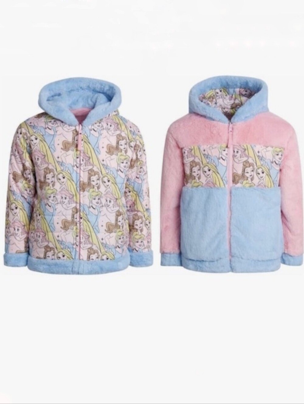 EUC Disney Girls Princess Reversible Jacket With Faux Fur Size 6